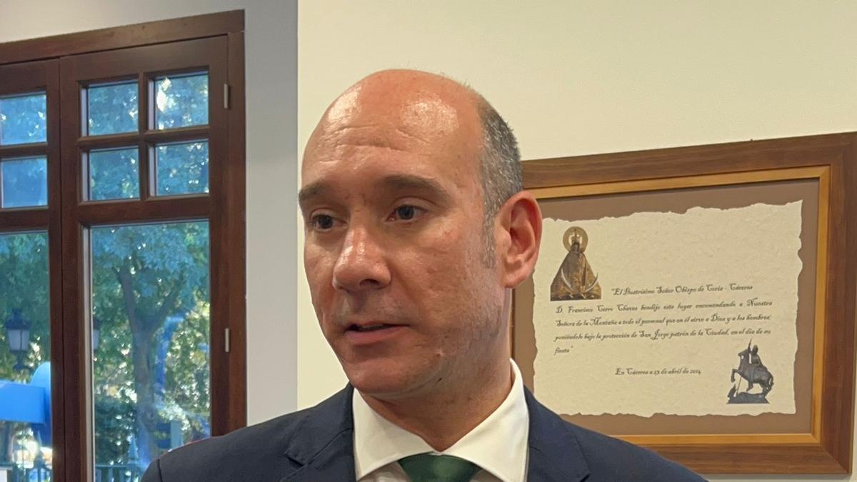 El portavoz del Partido Popular de Extremadura, José Ángel Sánchez Juliá, este miércoles en Cáceres