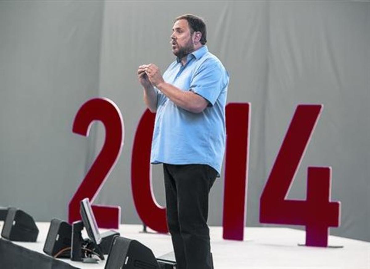 Oriol Junqueras, en la conferència nacional d’Esquerra, el juliol, a l’Hospitalet.