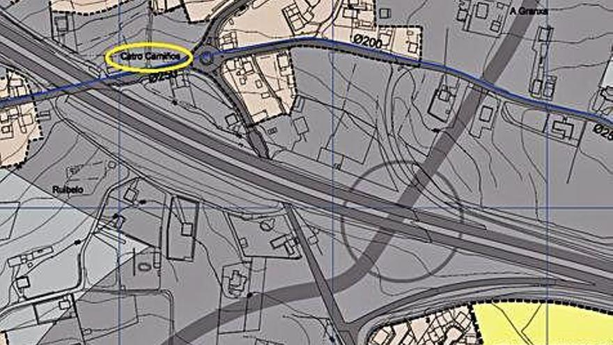 Plano incluido en la documentación del PXOM que prevé el entronque en Catro Camiños.