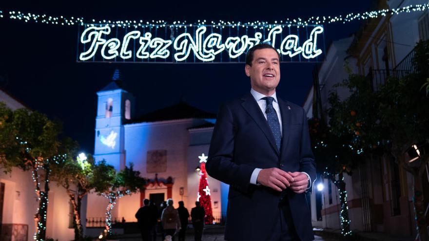 Juanma Moreno durante su discurso de Navidad en Cumbres de Enmedio.