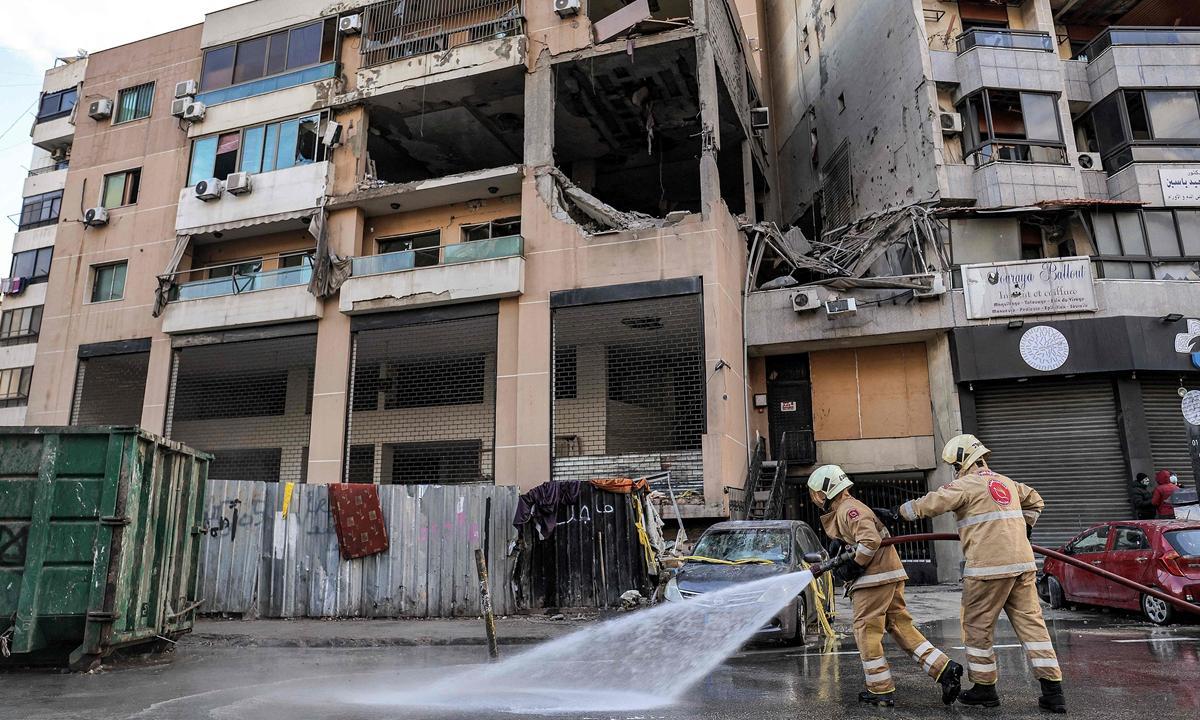 Estado del edificio tras el ataque contra Al Aruri en Beirut