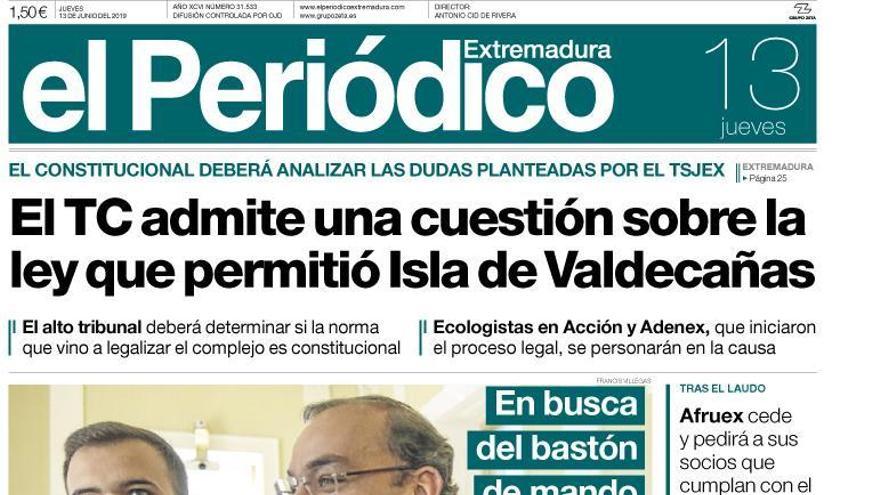 Esta es la portada de EL PERIÓDICO EXTREMADURA correspondiente al día 13 de junio del 2019