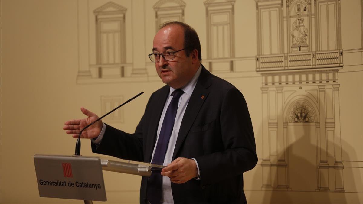 Miquel Iceta, en una rueda de prensa en el Palau de la Generalitat.