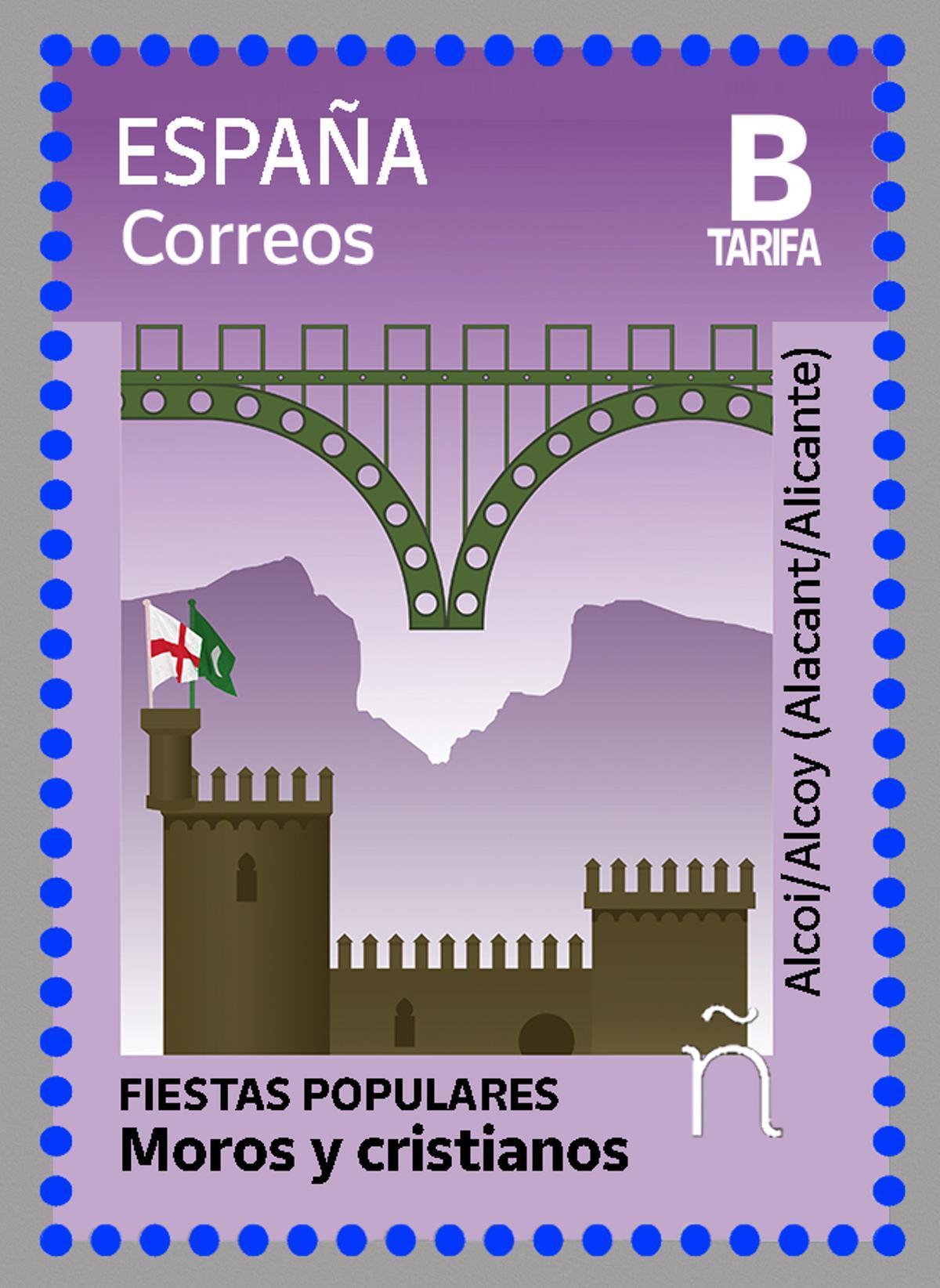 El sello que va a distribuir Correos sobre los Moros y Cristianos de Alcoy