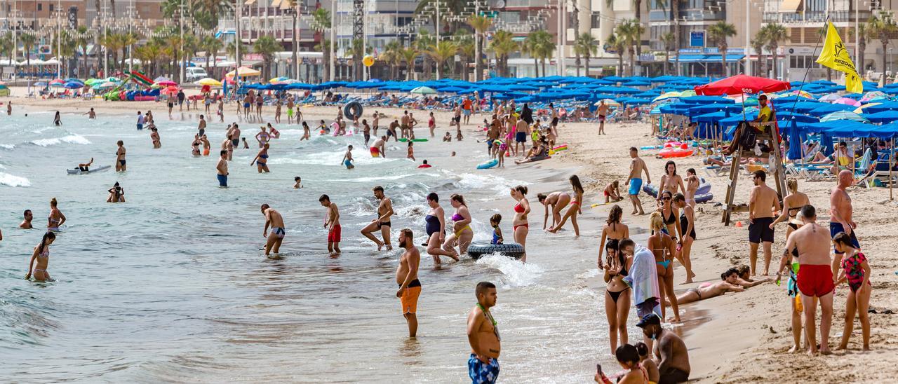 Bañistas en la playa en Benidorm esta semana.