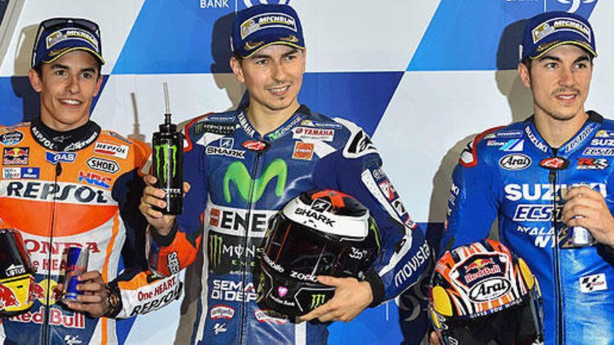 Jorge Lorenzo, con Marc Márquez y Maverick Viñales