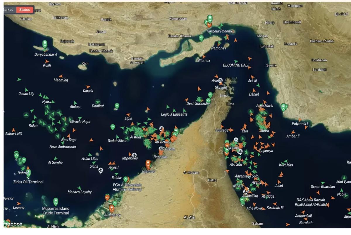 Tráfico Estrecho de Ormuz, 26 de febrero 2026, dos días antes del inicio de la guerra
