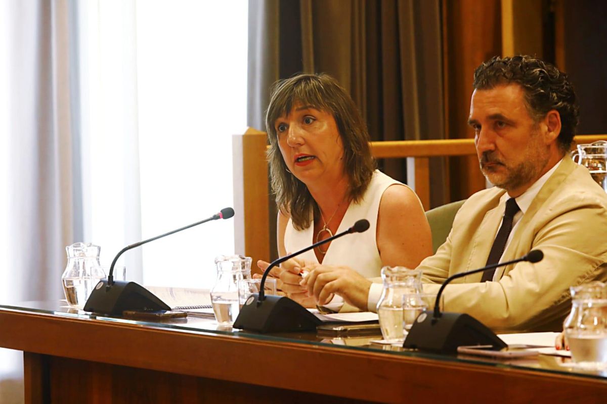 Lola Ranera, con Paco Galán en el sitio habitual de Gómez Gámez, durante una intervención en el pleno.