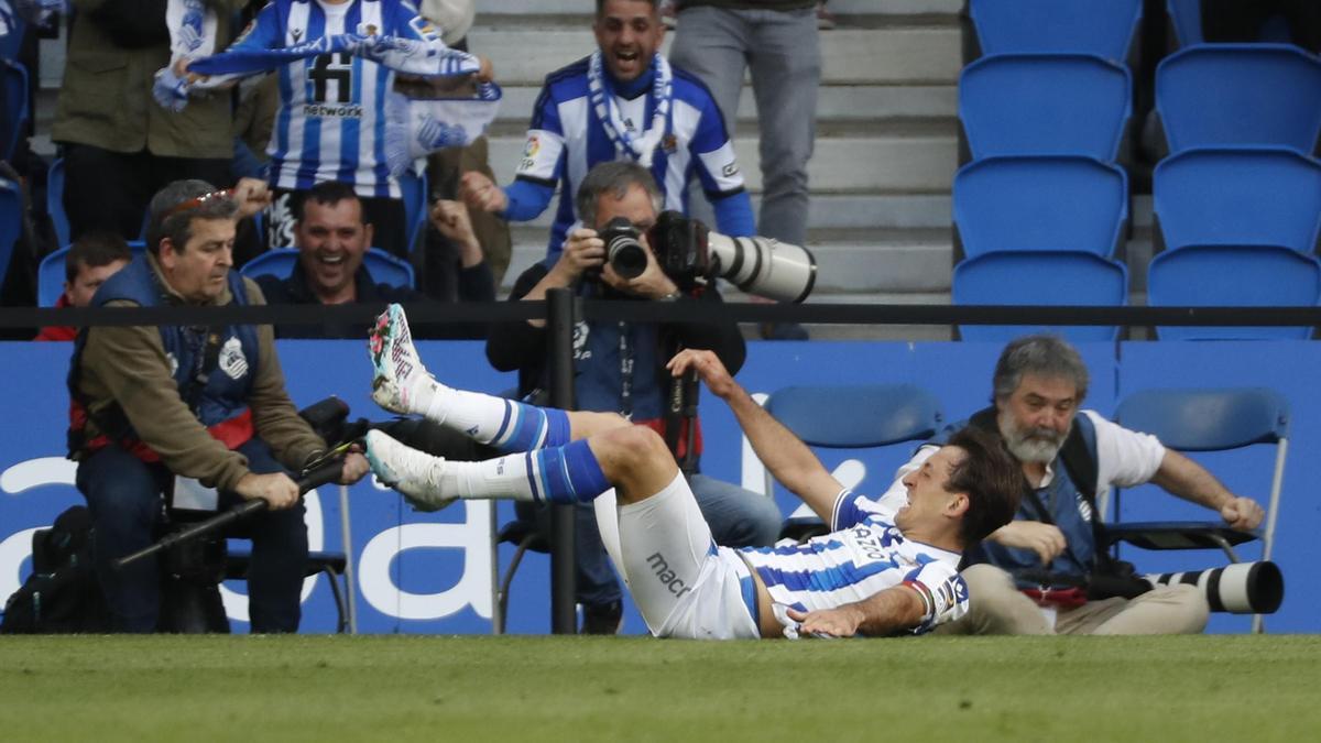 Oyarzabal celebra su gol ante el Getafe.