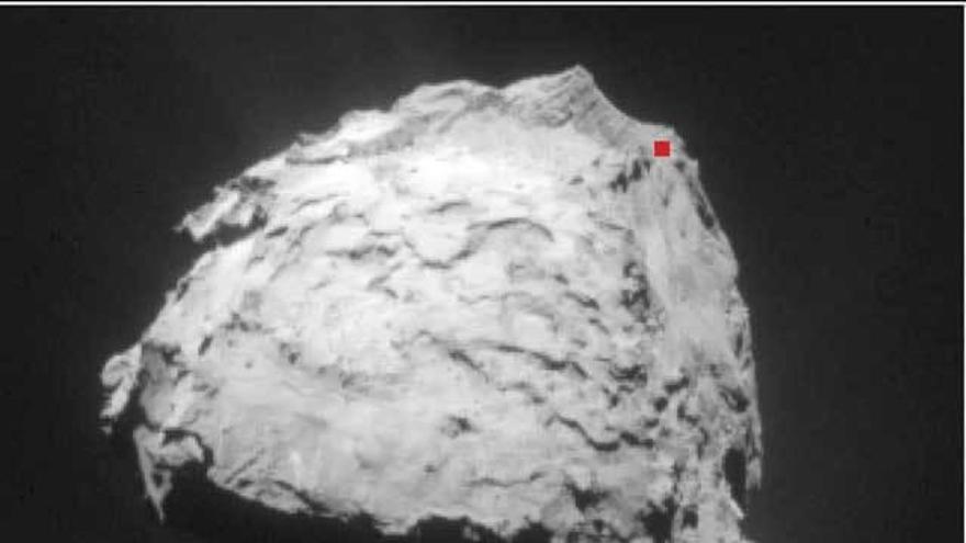 Detalle del módulo espacial &quot;Philae&quot; que estaba perdido en un cometa.