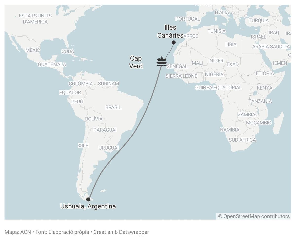 Mapa de localització del creuer on s'ha detectat un brot d'hantavirus