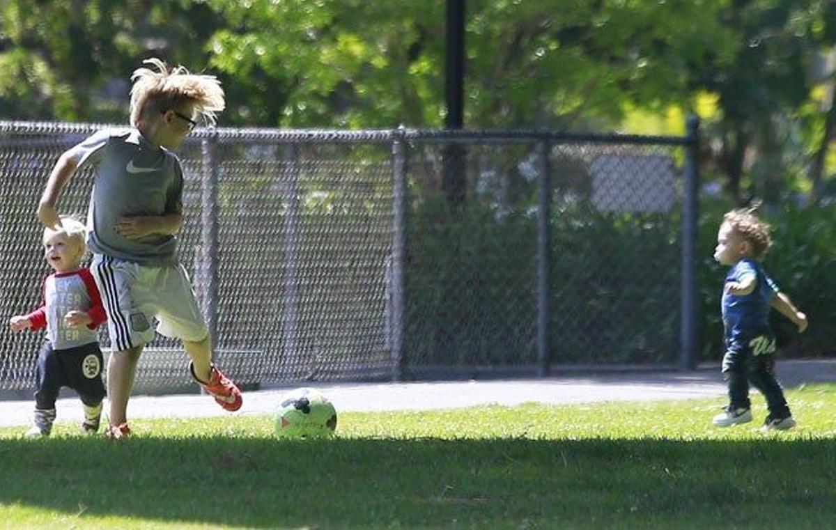 Zuma, Apollo y su nuevo amiguito juegan al fútbol en el parque