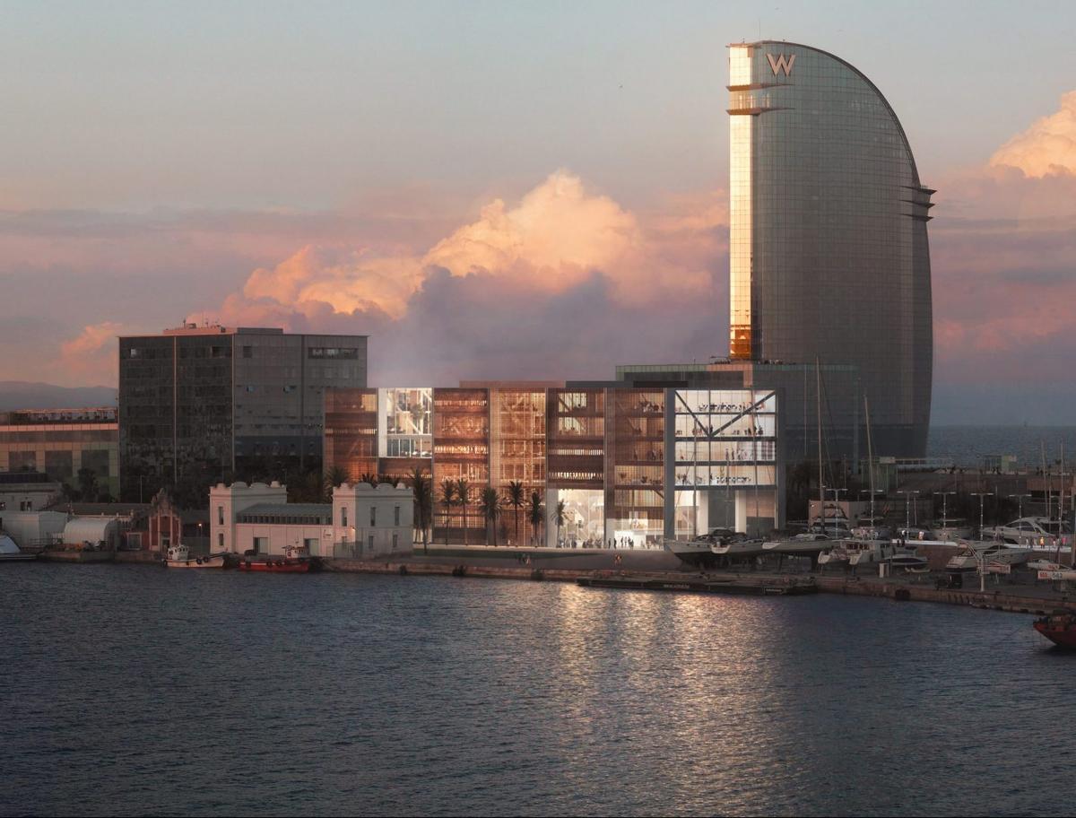 Vista simulada desde el mar del futuro Parc de Tecnologia Marítima.