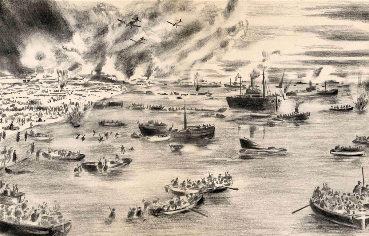 1944. El 26 de mayo, las tropas británicas acorraladas en Dunkerque están siendo evacuadas de vuelta a Inglaterra mientras la aviación de Hitler lo impide desde el aire. 