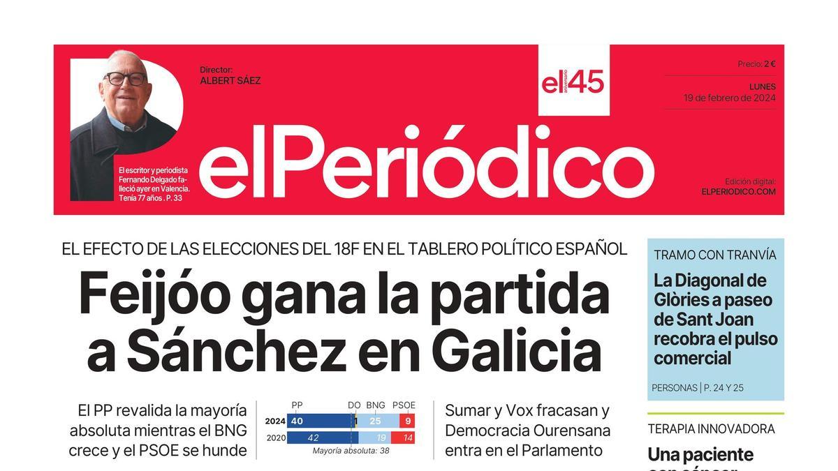 La portada de EL PERIÓDICO del 19 de febrero de 2024 La portada de EL PERIÓDICO del 19 de febrero de 2024