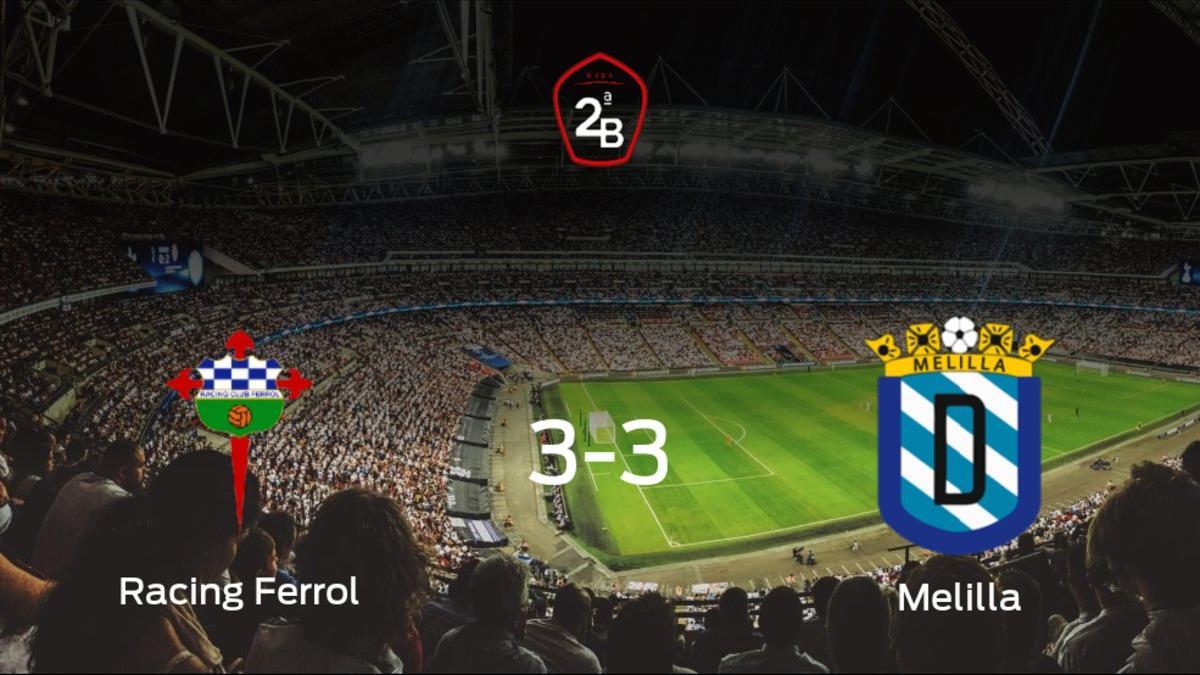 El Racing Ferrol y el Melilla se reparten los puntos en el A Malata (3-3)