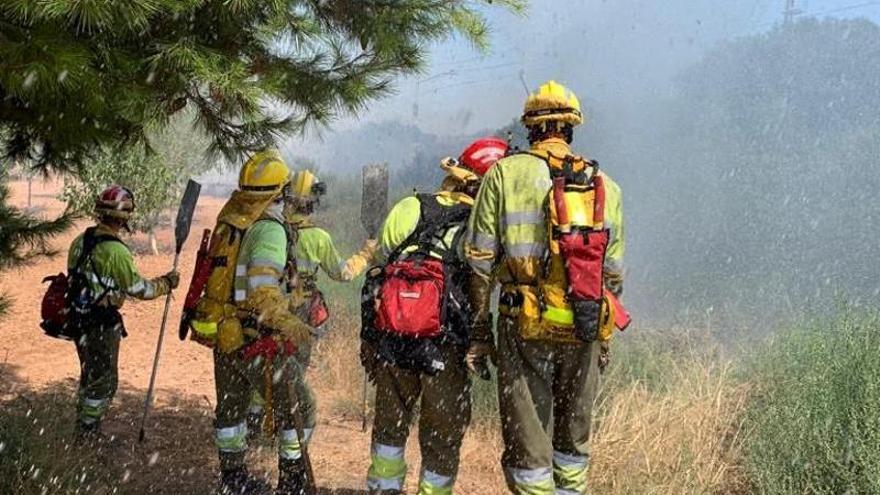 Imagen de bomberos forestales en el incendio en La Cañada.