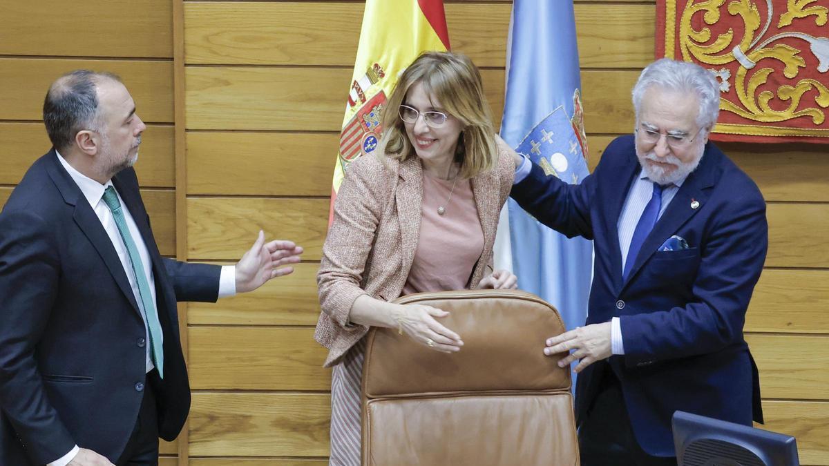 La diputada lucense junto a García Comesaña y Santalices, esta mañana