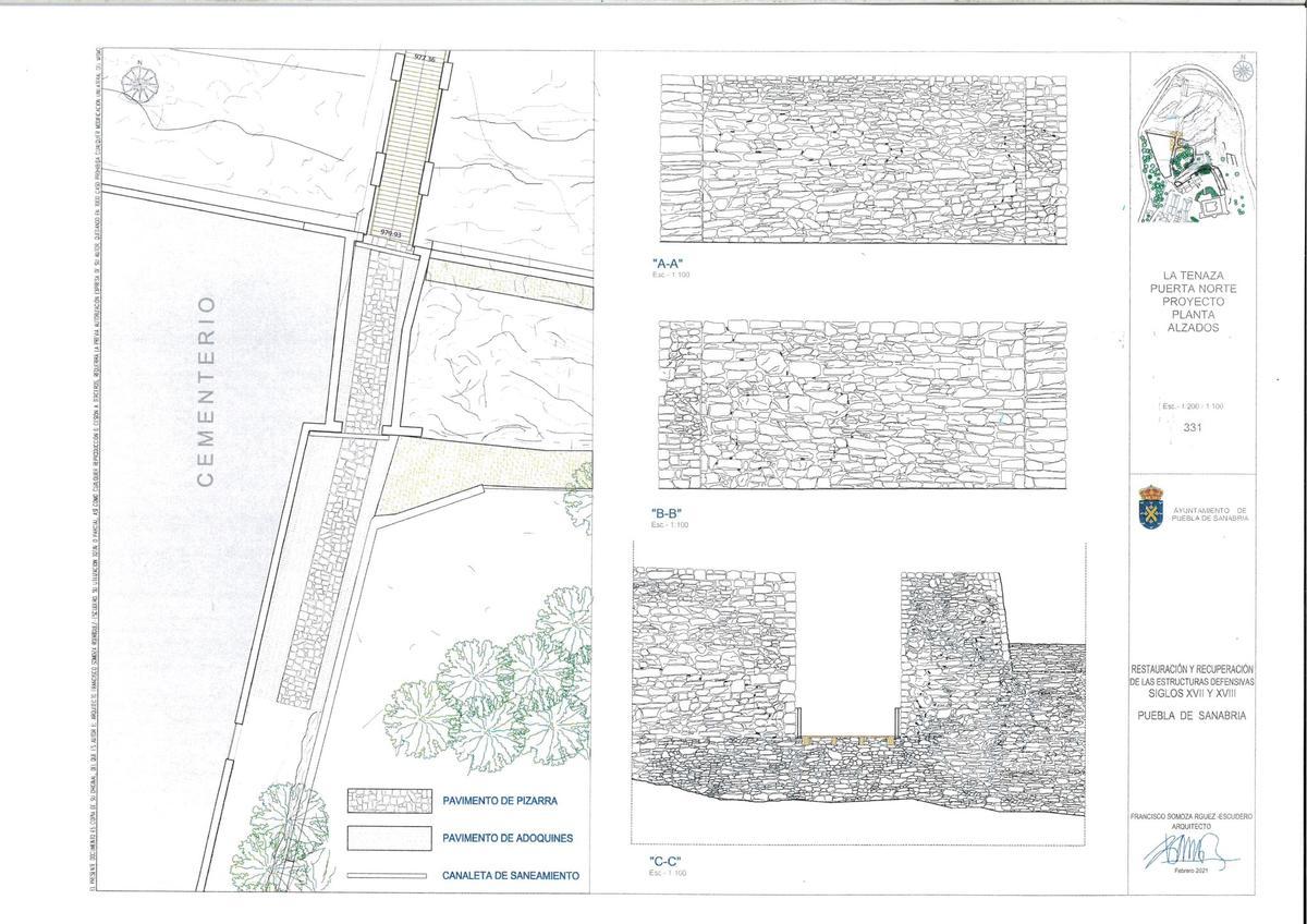 Plano del proyecto de restauración de la muralla de Puebla