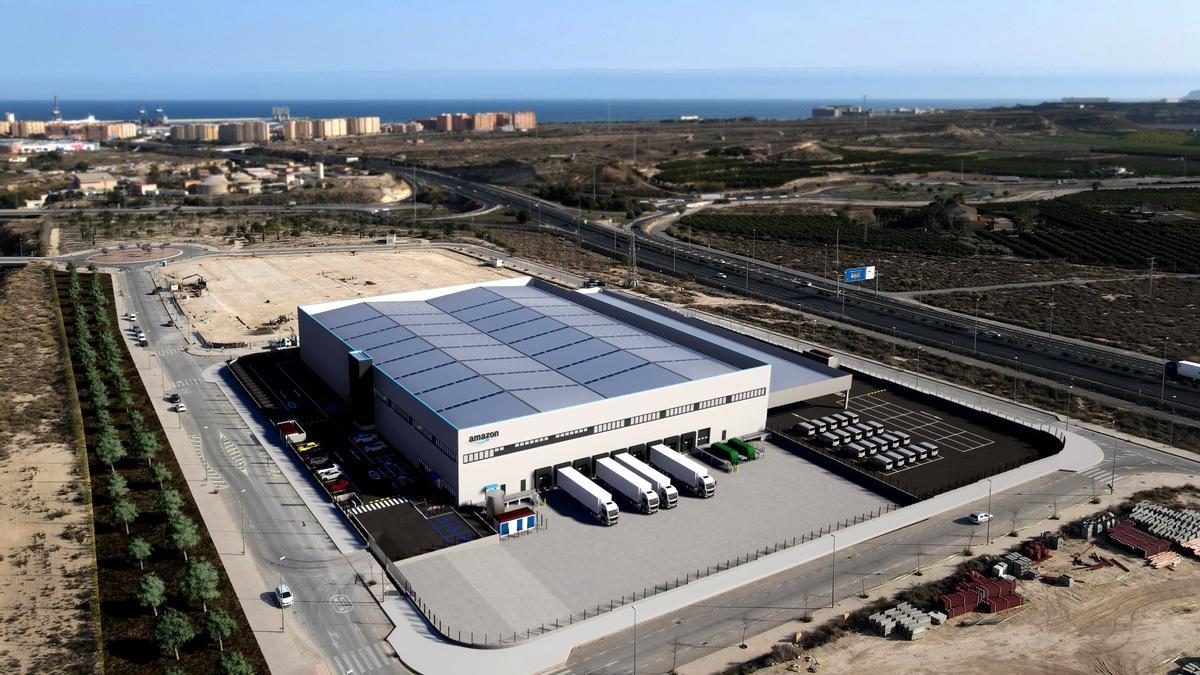 Una imagen de cómo será el futuro centro logístico de Amazon en Alicante.