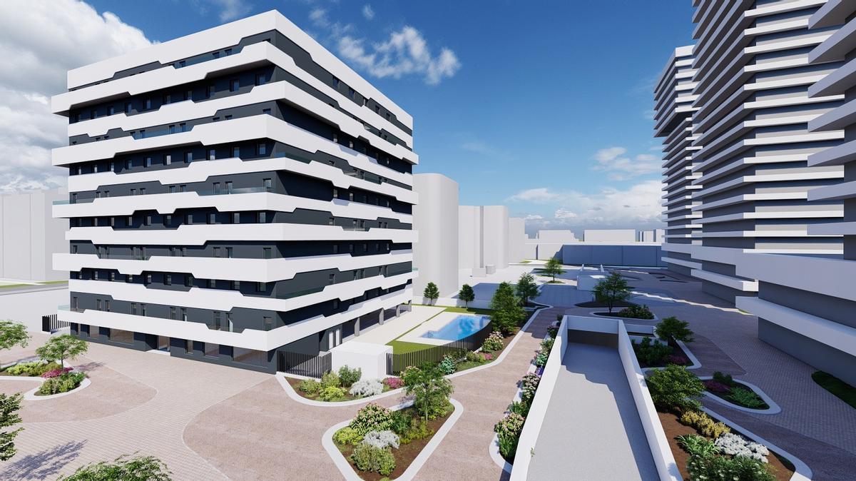 La residencia orientada a estudiantes que Grupo Moraval construye en la avenida de Molière, en Torre del Río, tras las Málaga Towers..