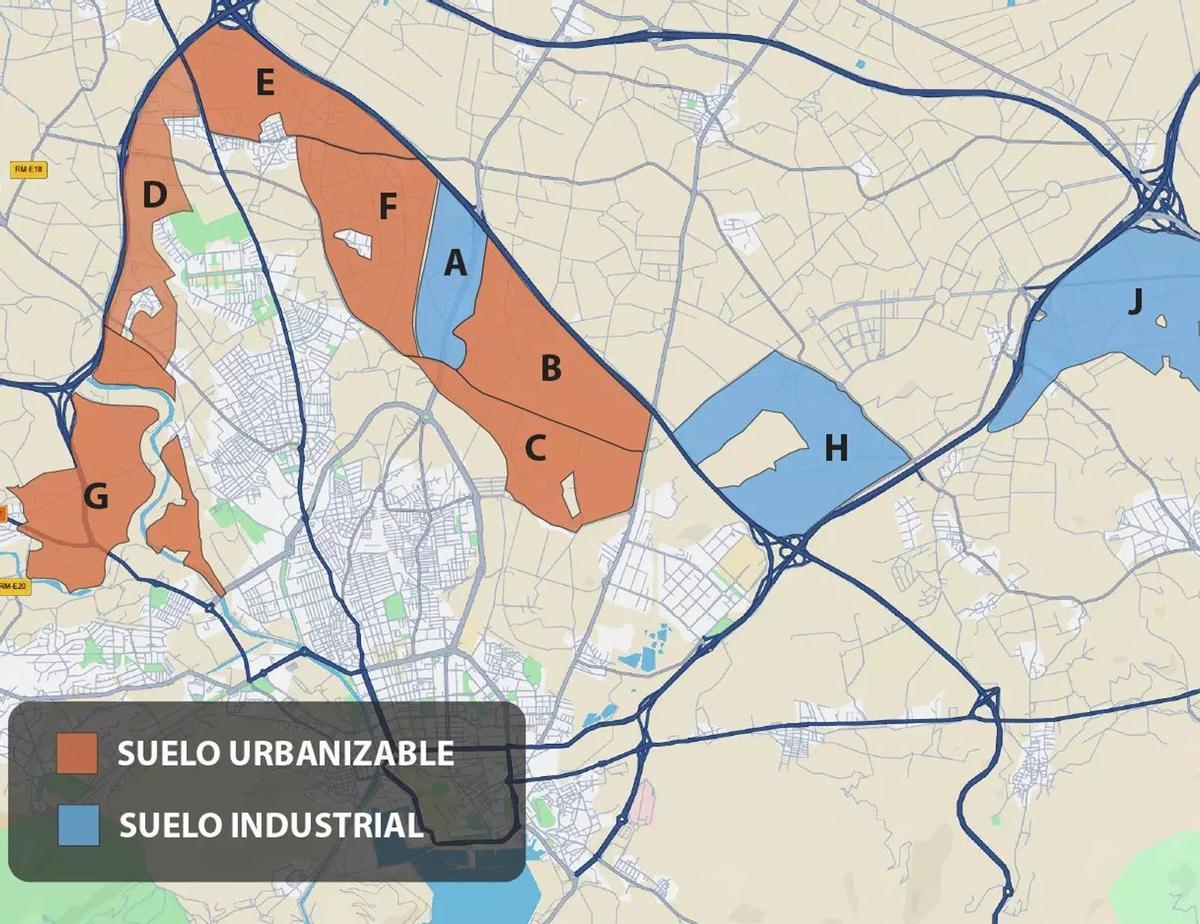 Mapa explicativo con los suelos urbanizables e industriales que incorpora el nuevo Plan General