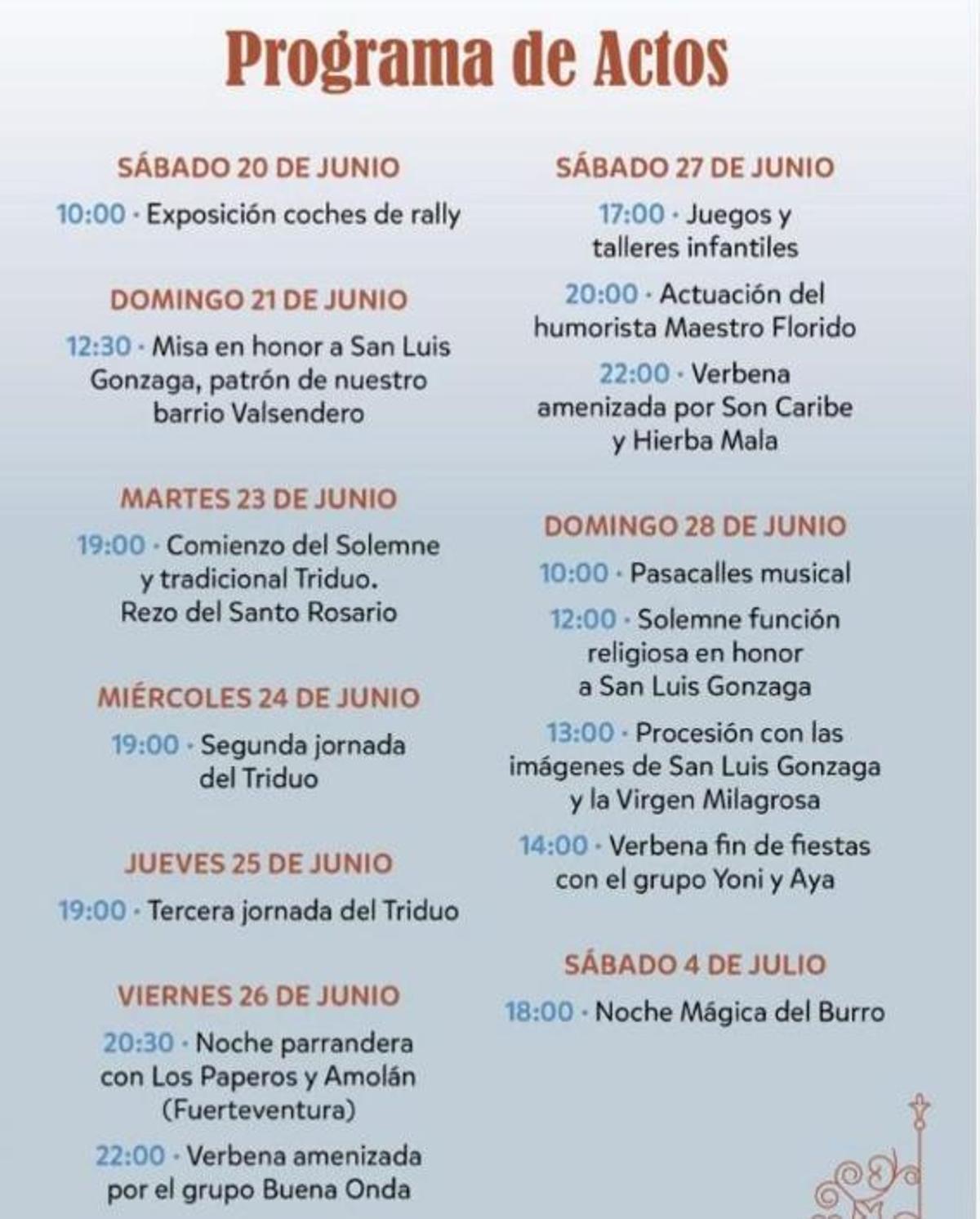 Programa de fiestas de Valsendero 2026.