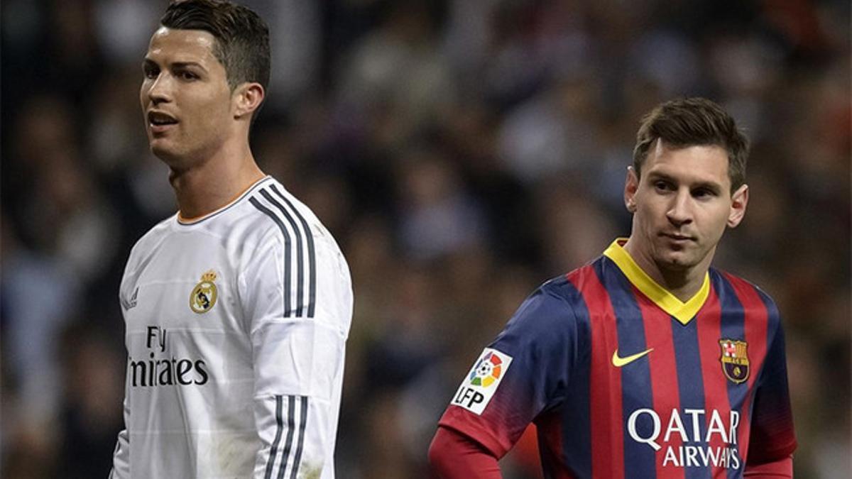 Cristiano Ronaldo y Messi en un momento del último clásico en el Bernabéu