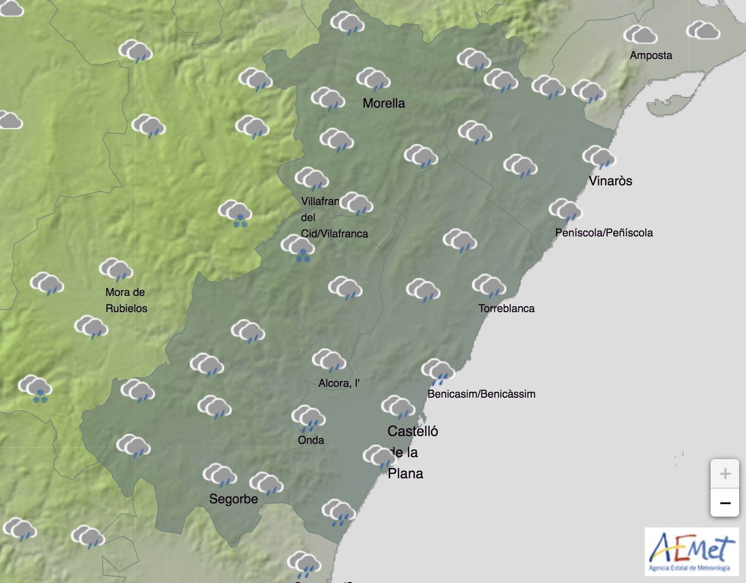 Mapa con pronóstico para el martes 22