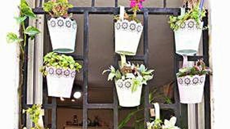 Pilar Diéguez, en la ventana llena de flores de su casa en Cortaduría.