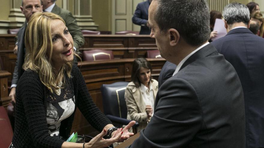 Australia Navarro y José Miguel Ruano, en el Parlamento.