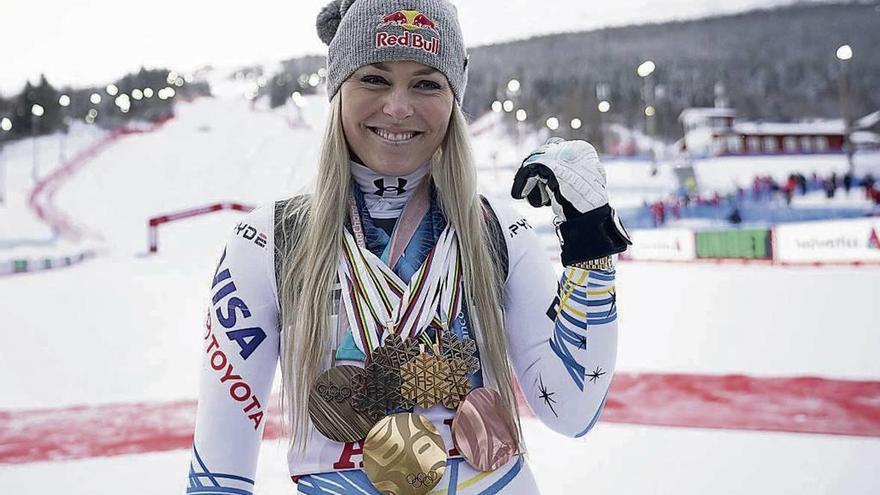 Lindsey Vonn celebra una de sus muchas victorias en una prueba de la Copa del Mundo. // APA