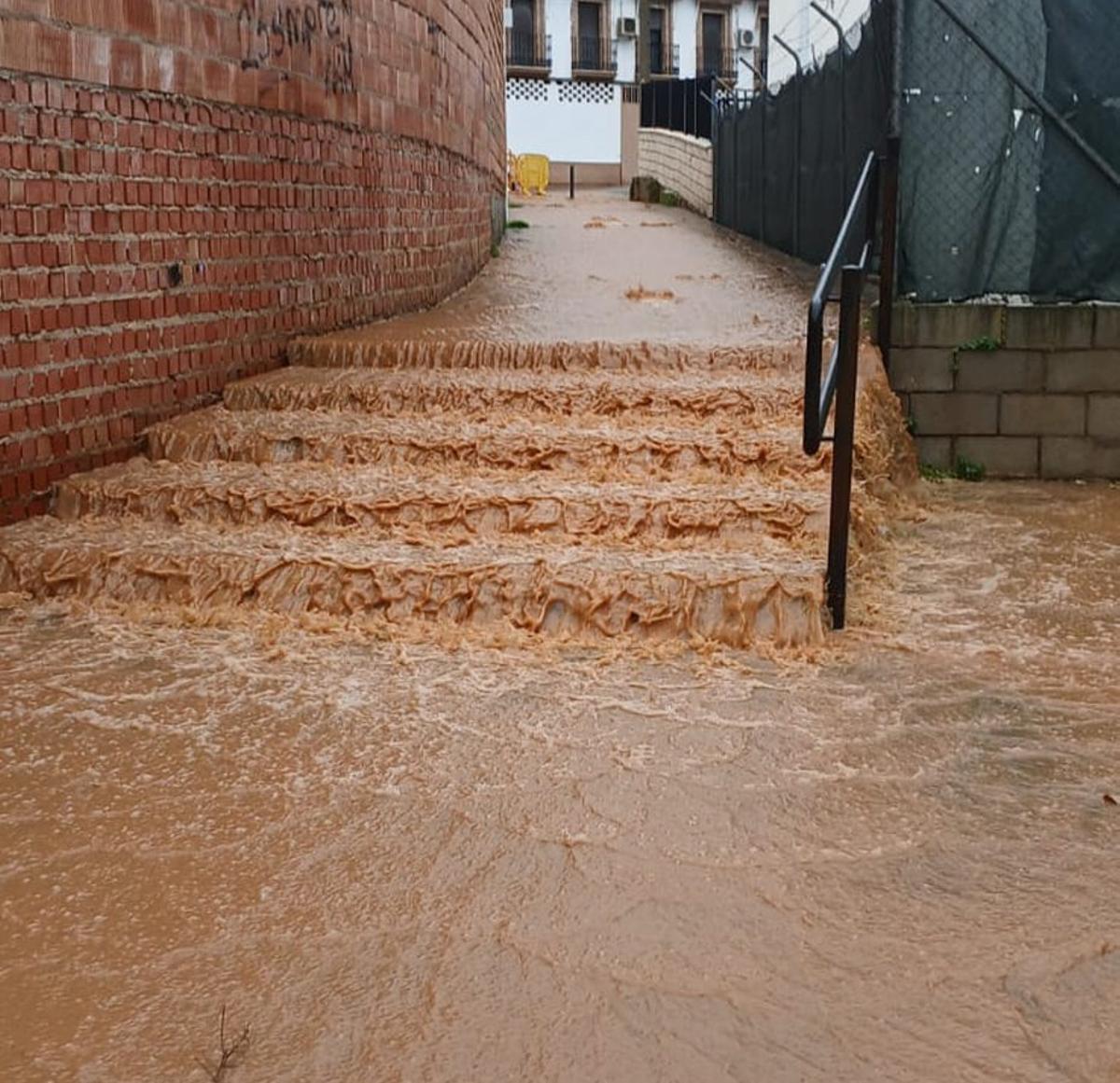 Agua por las calles de Villafranca arrastrando lodo, el miércoles. | CASAVI