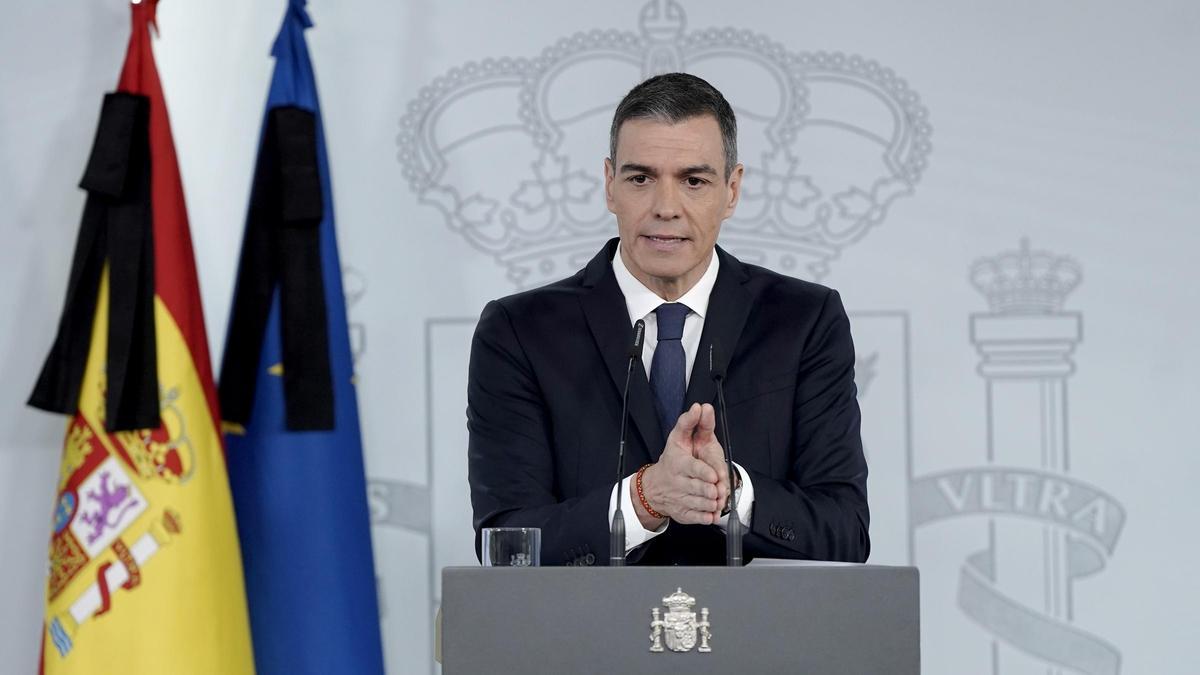 Pedro Sánchez durante su comparecencia en Moncloa.