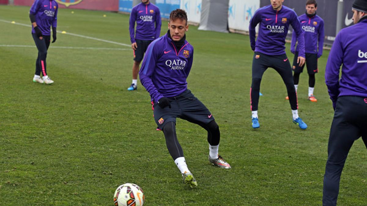 Un momento del entrenamiento del FC Barcelona