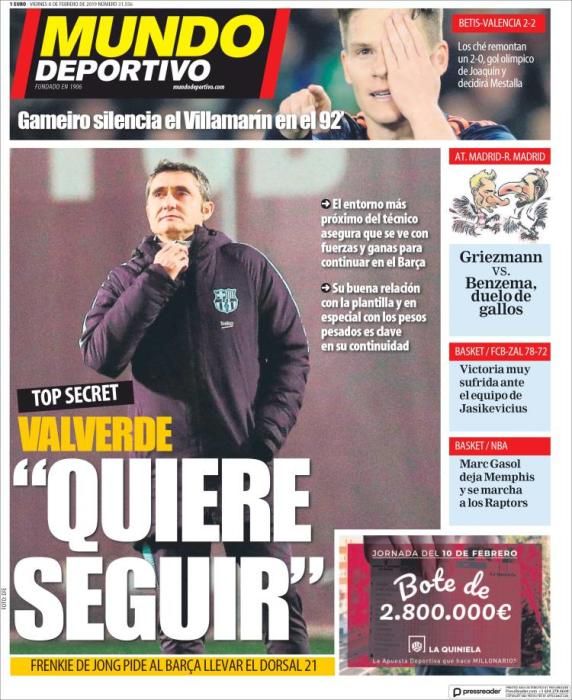 Portada MUNDO DEPORTIVO viernes 8 de febrero 2019