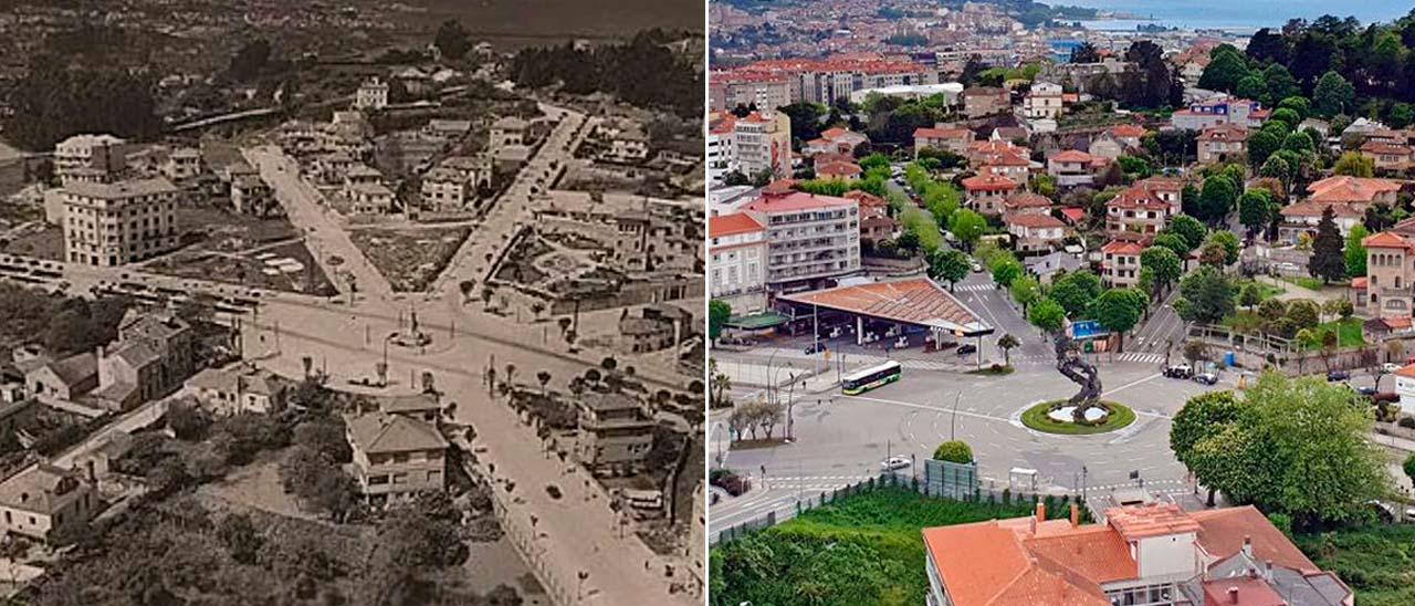 La plaza de España en Vigo, hace más de cien años y ahora.