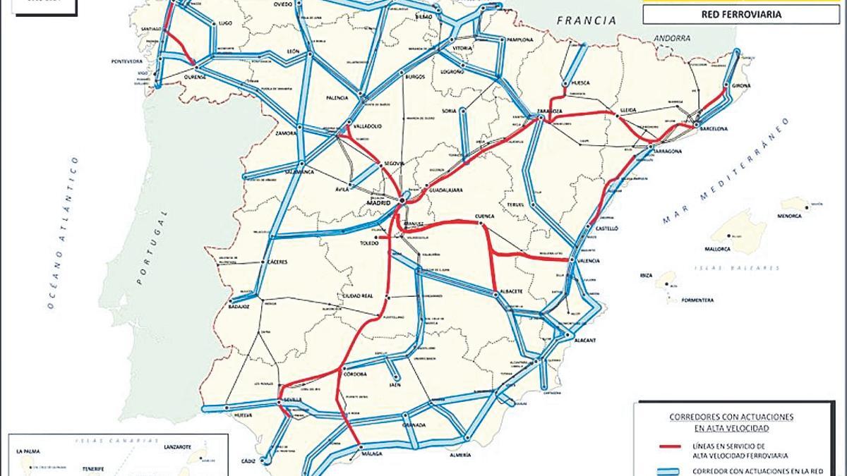 Mapa de la Red Ferroviaria recogido en el anexo I del PITVI, 2012-2014