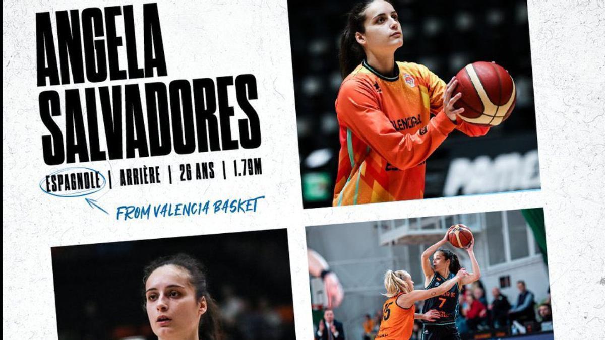 Ángela Salvadores, en el cartel anunciador de su fichaje por el Basket Landes