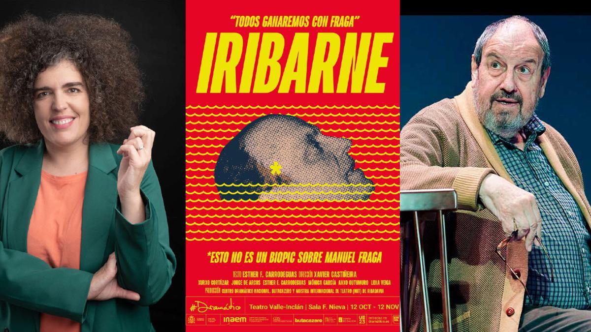 Esther Carrodeguas a la izquierda del cartel de ‘Iribarne’, obra teatral suya a medias con Xavier Castiñeira .Al lado,  Josep Maria Pou  / CEDIDAS