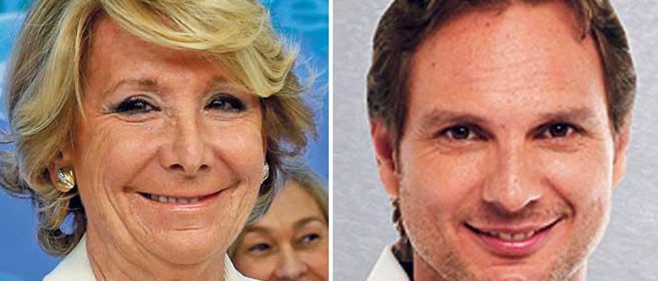 A la izquierda, Esperanza Aguirre, líder del grupo municipal del PP de Madrid; a la derecha, Javier Cárdenas, presentador.