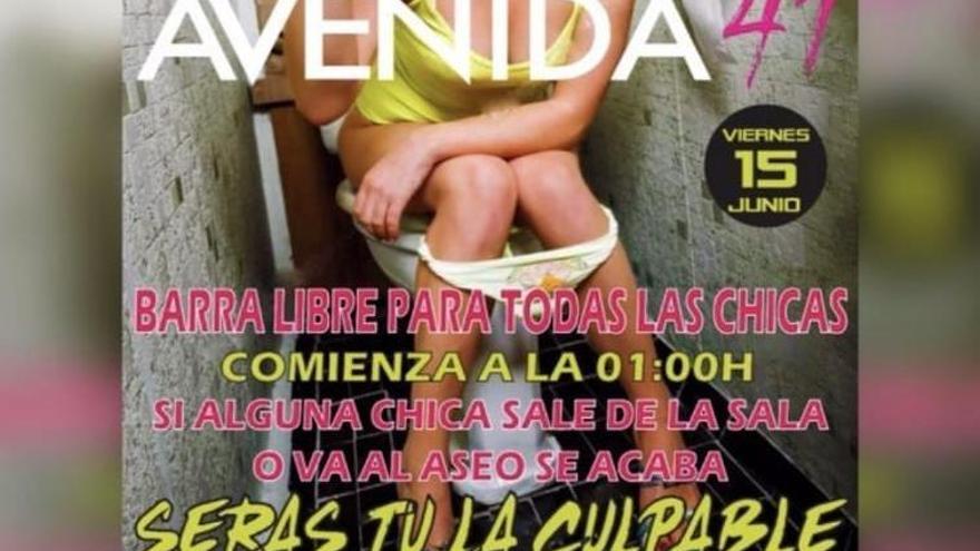 La publicidad de la discoteca crevillentina, que ofrecía barra libre solo para chicas