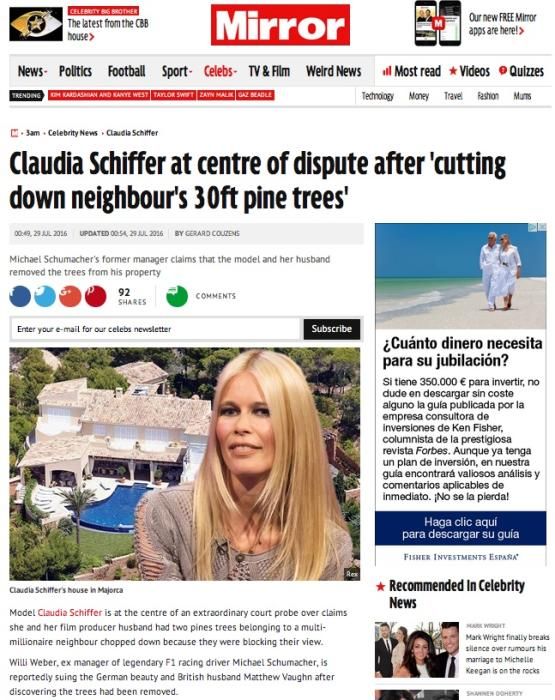 Conflicto de Claudia Schiffer en periódicos digitales internacionales