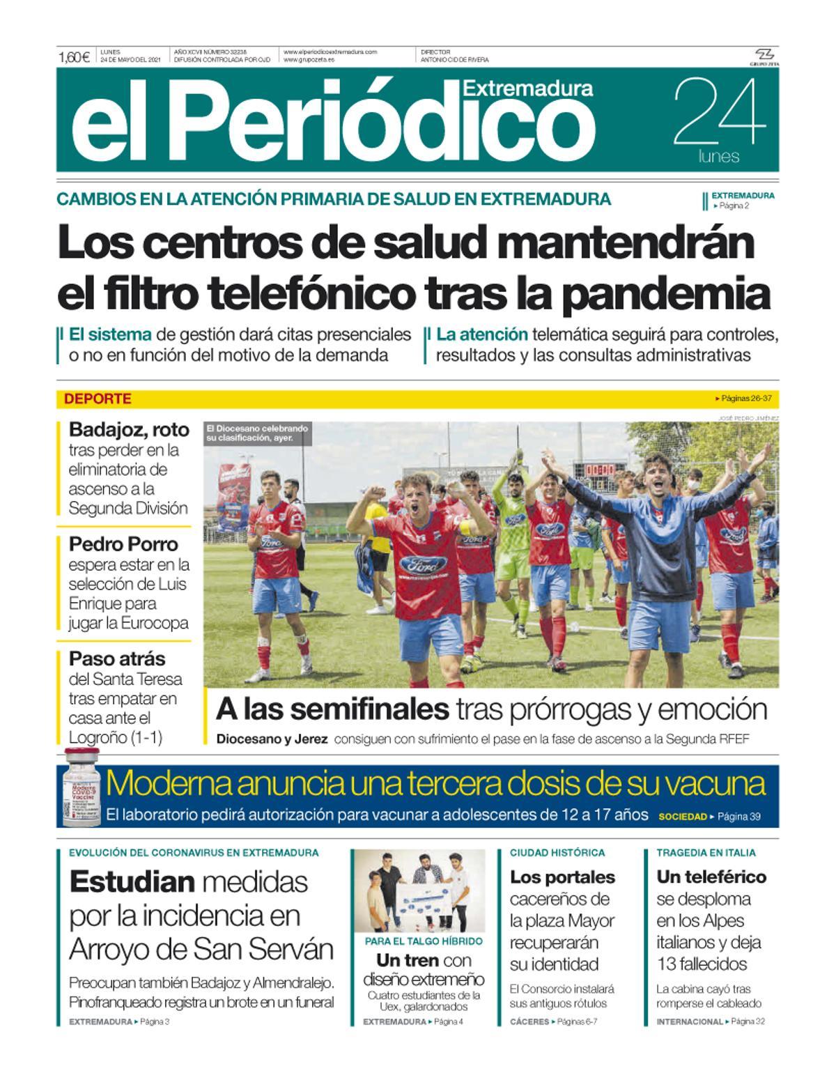 Consulta la portada correspondiente al día 24 de mayo del 2021