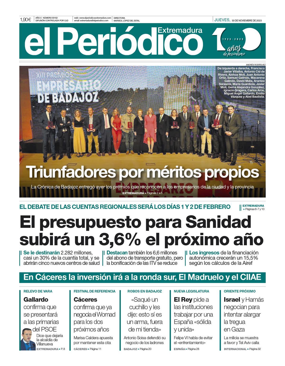 Consulta la portada correspondiente al día 30 de noviembre de 2023