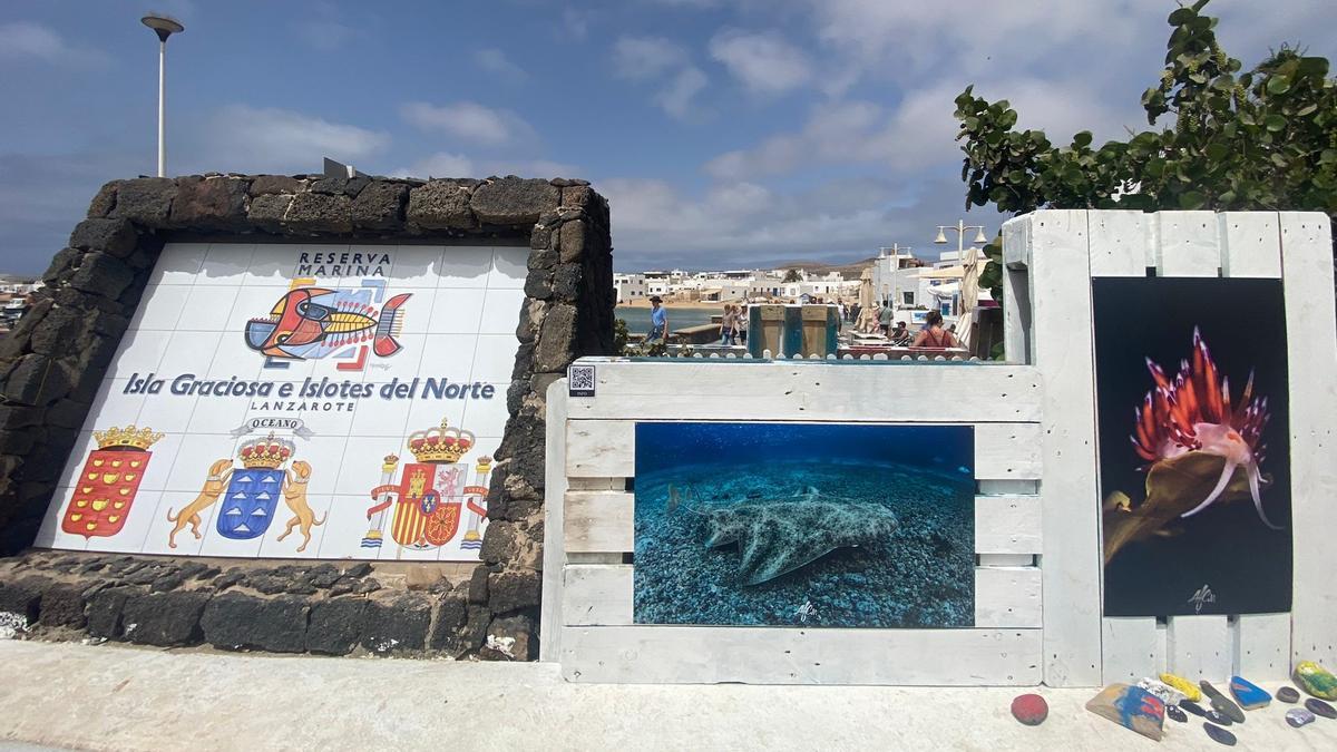 Dos de las fotografías de la exposición Lanzarote bajo el mar, en Caleta del Sebo.