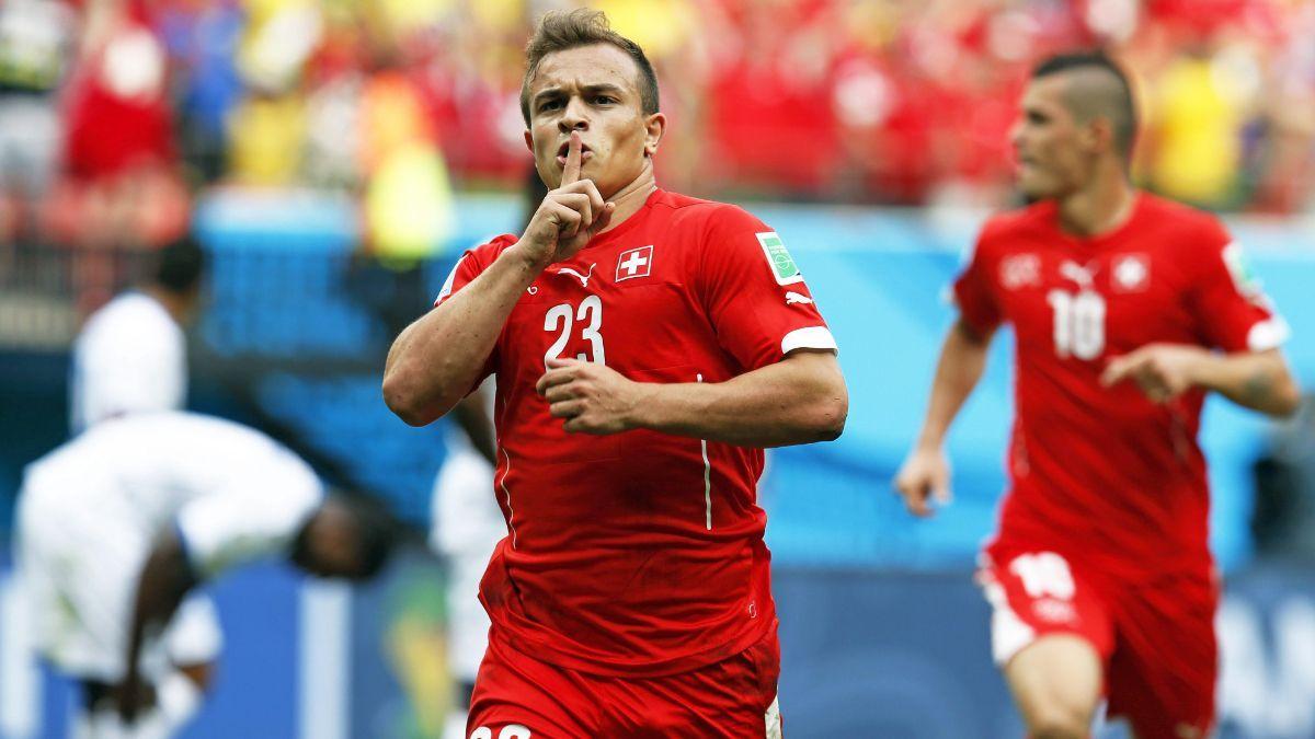 Shaqiri celebra el primer gol ante Honduras en el Mundial 2014