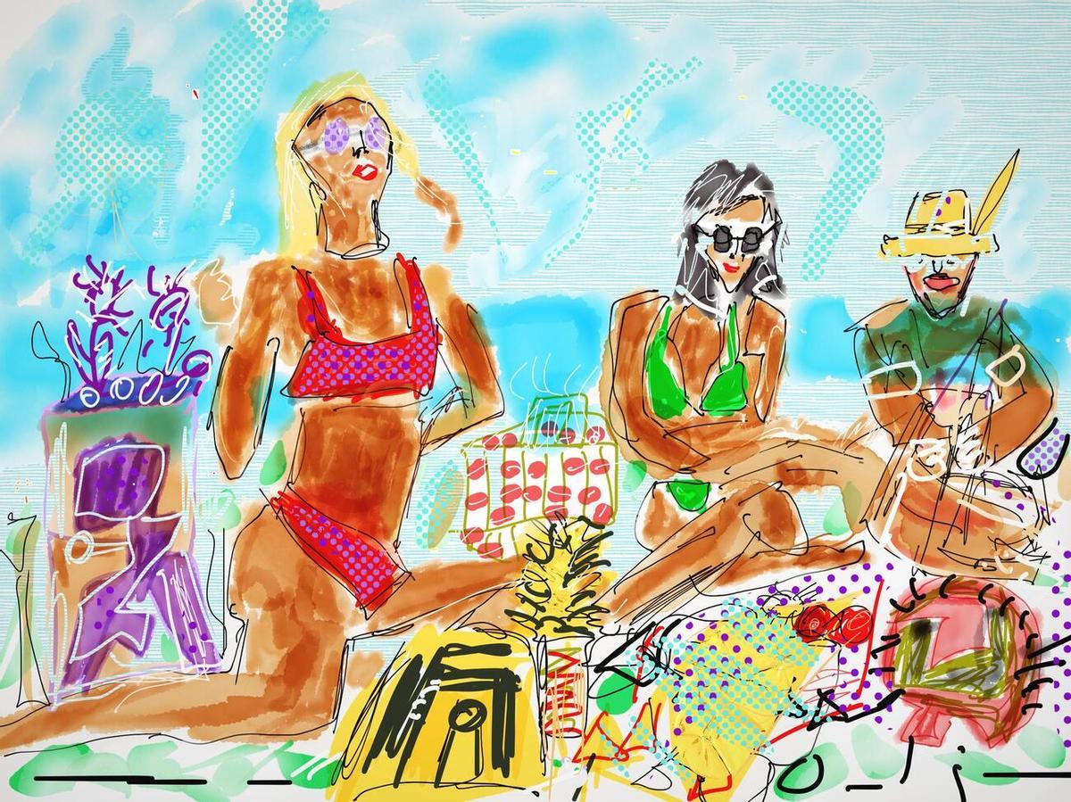 Uno de los dibujos de la serie "Vitaminas del Mediterráneo" sobre la playa de Gandia