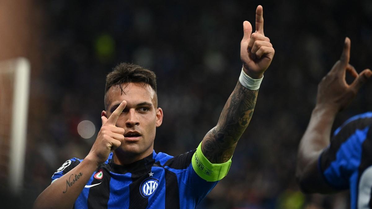 Lautaro celebra su gol ante el Milan en las 'semis' de Champions