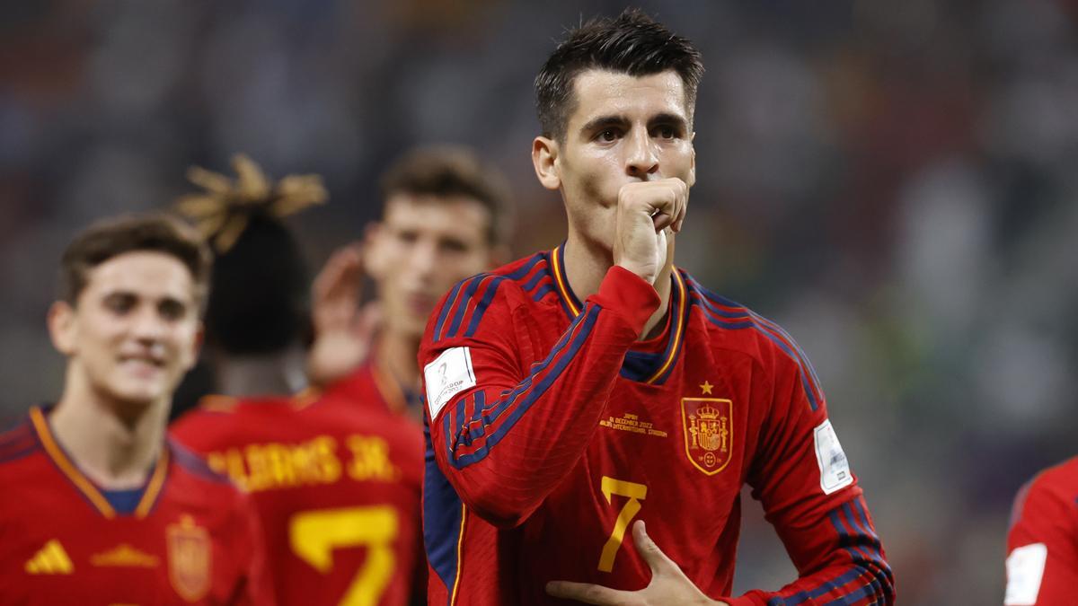 Morata celebra su gol frente a Japón